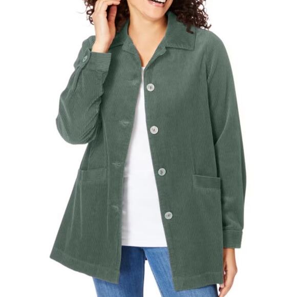 Women Within Corduroy Shacket Warm Pleat-Back Jacket Army Green Sz. 3X (30-32) - Picture 11 of 12